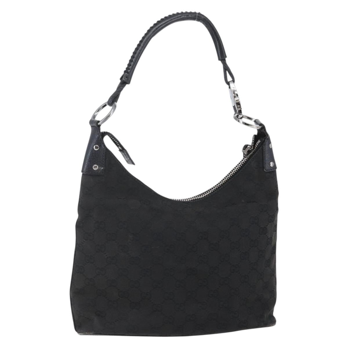 GUCCI GG Canvas Shoulder Bag Black Silver 115003 Auth 148267