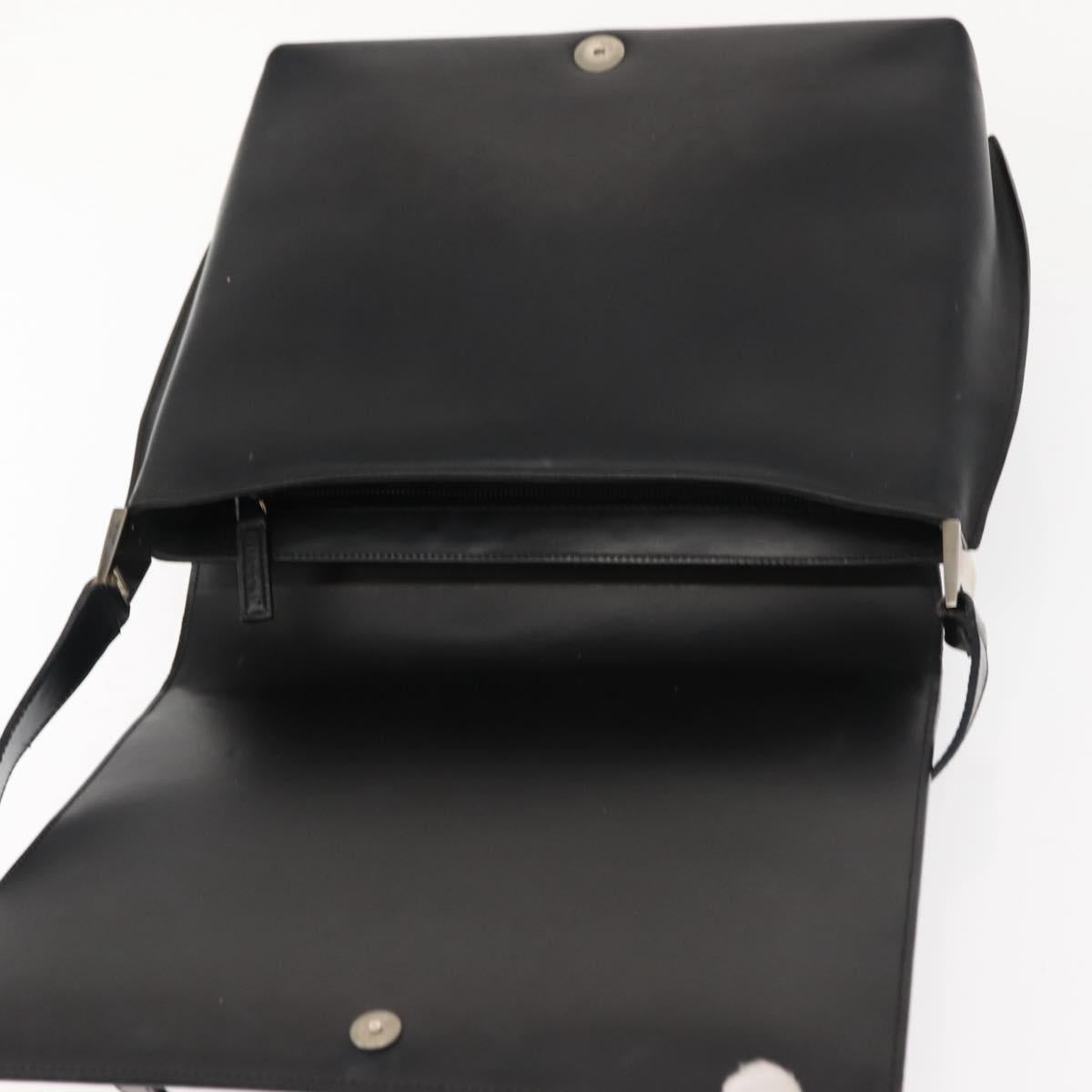 GUCCI Shoulder Bag Leather Black Silver Auth 148273