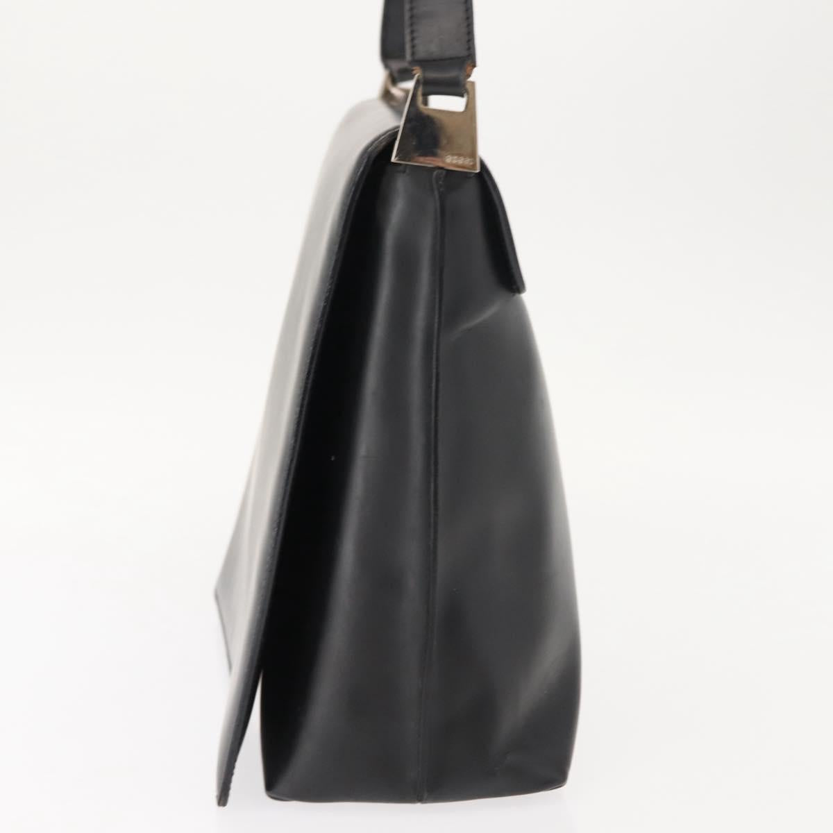 GUCCI Shoulder Bag Leather Black Silver Auth 148273