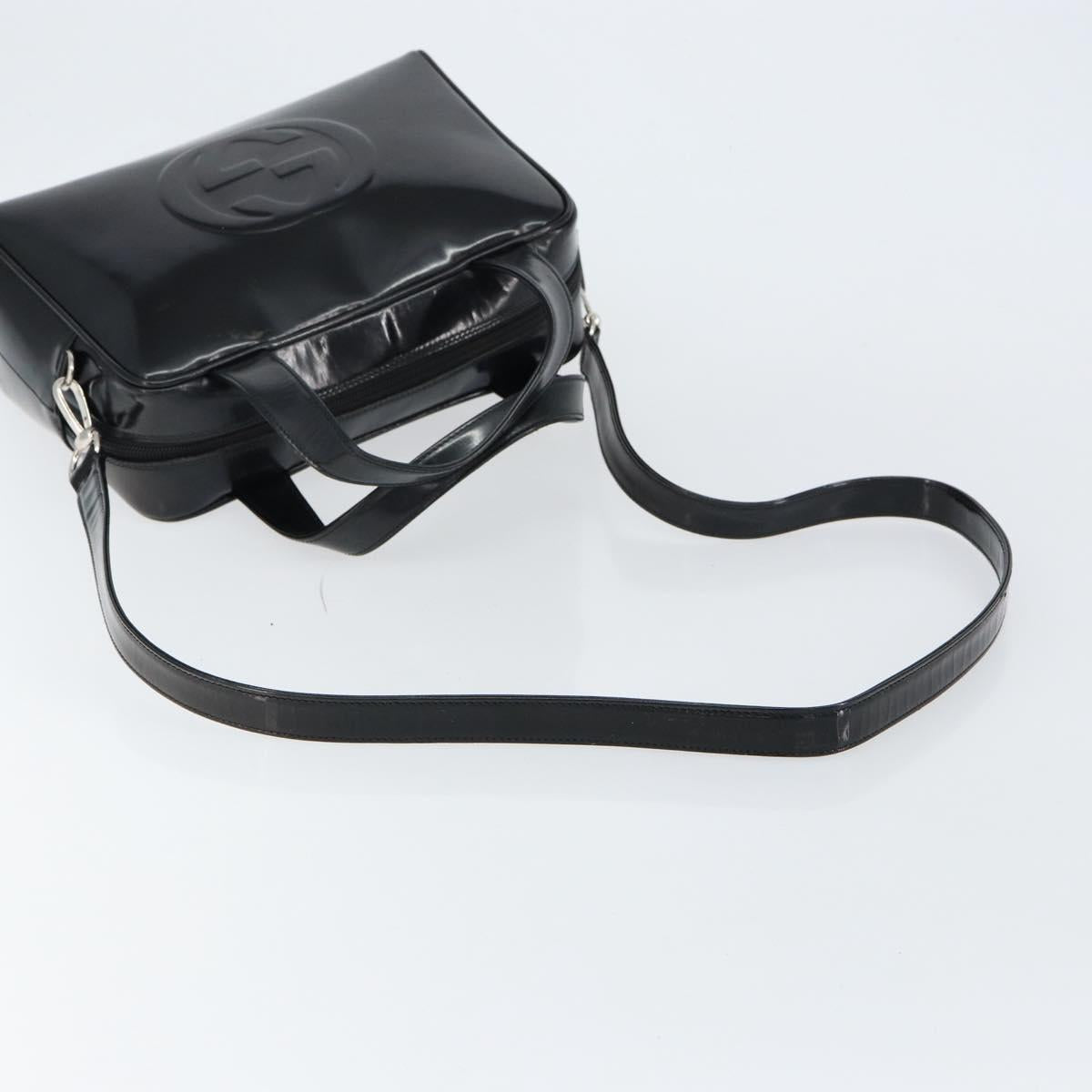 GUCCI Hand Bag Enamel 2way Black Silver 000 1274 0505 Auth 148275