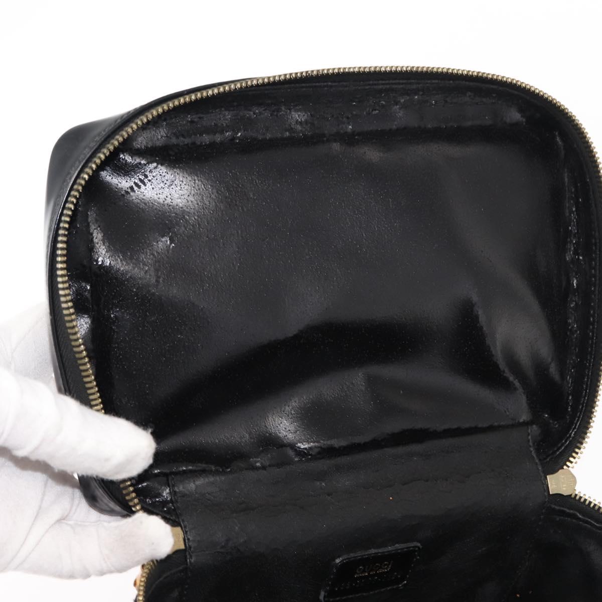 GUCCI Bamboo Vanity Pouch Enamel Black Gold 032 1705 0150 Auth 148276