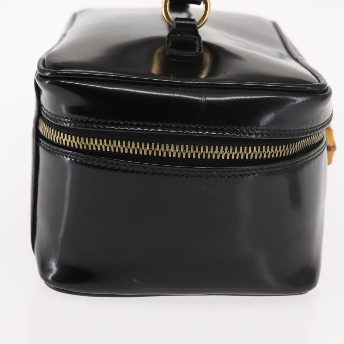 GUCCI Bamboo Vanity Pouch Enamel Black Gold 032 1705 0150 Auth 148276