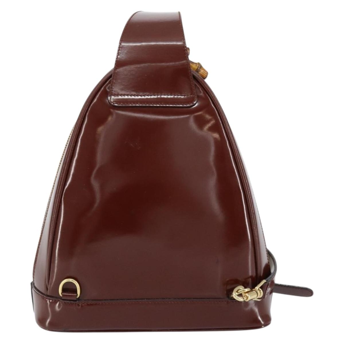 GUCCI Bamboo Body Bag Patent leather Brown Gold 003 3444 0127 Auth 148277