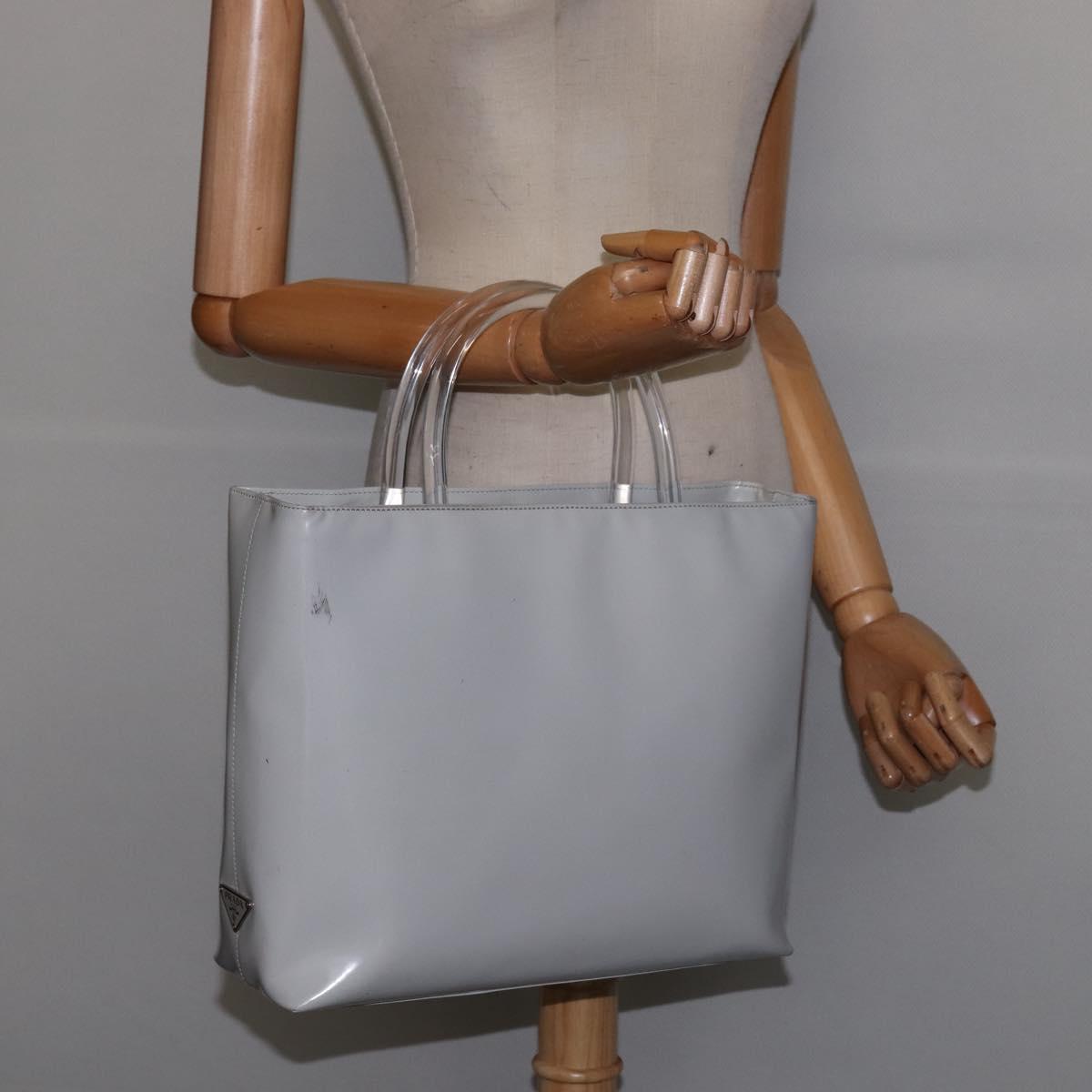 PRADA Hand Bag Enamel Gray Auth 148279