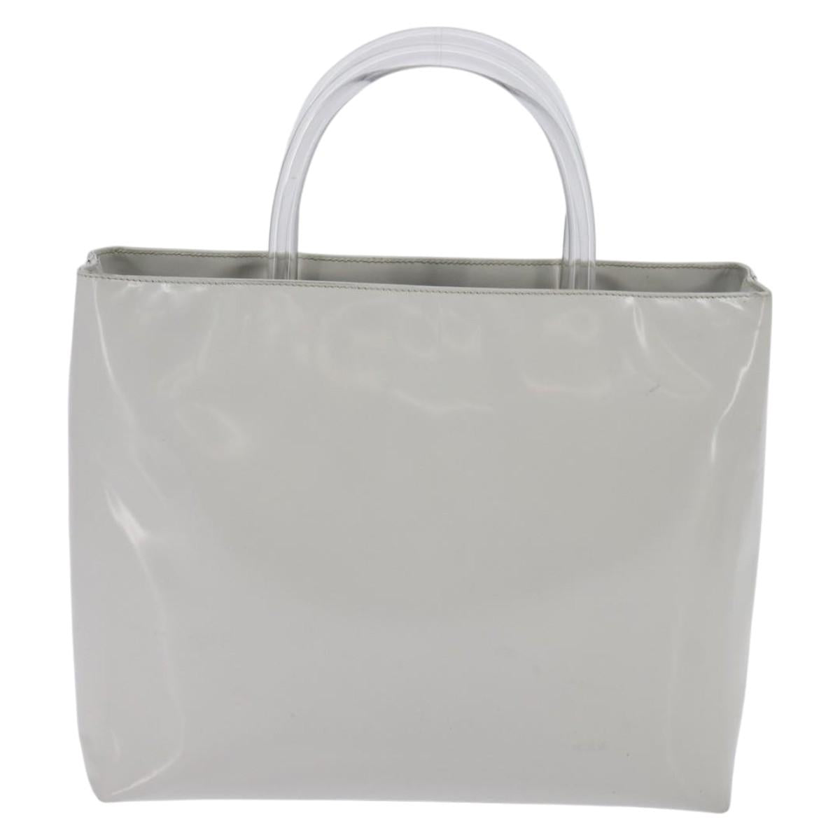 PRADA Hand Bag Enamel Gray Auth 148279