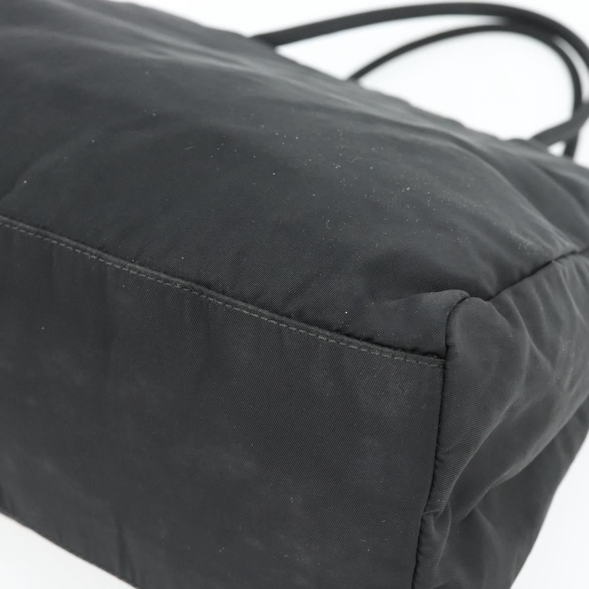 PRADA Tote Bag Nylon Black Silver Auth 148281