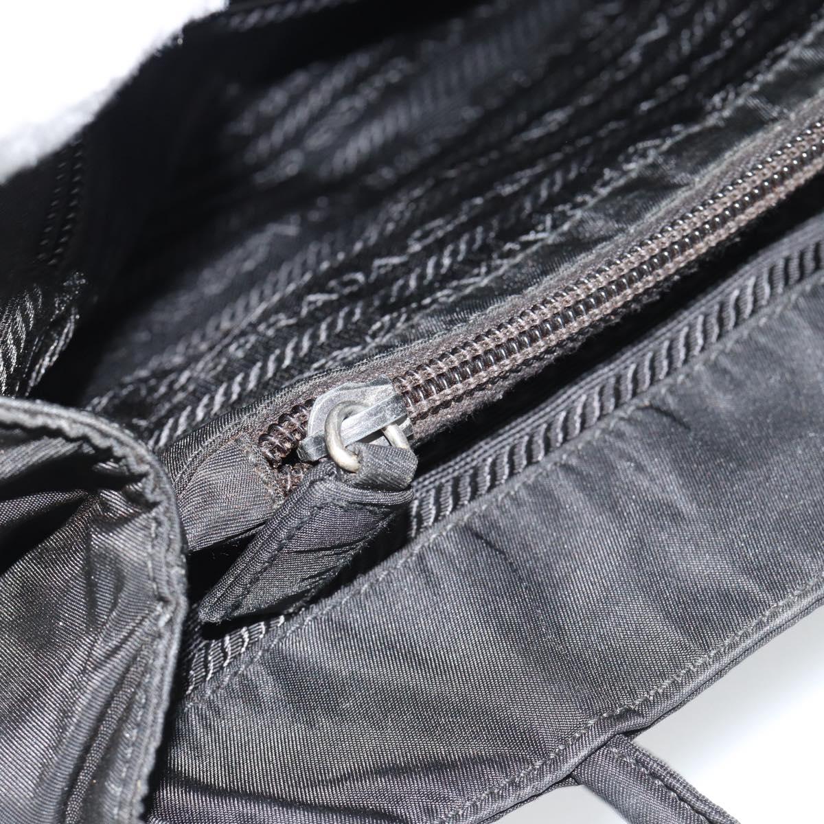PRADA Tote Bag Nylon Black Silver Auth 148281
