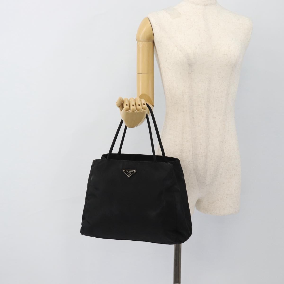 PRADA Tote Bag Nylon Black Silver Auth 148281