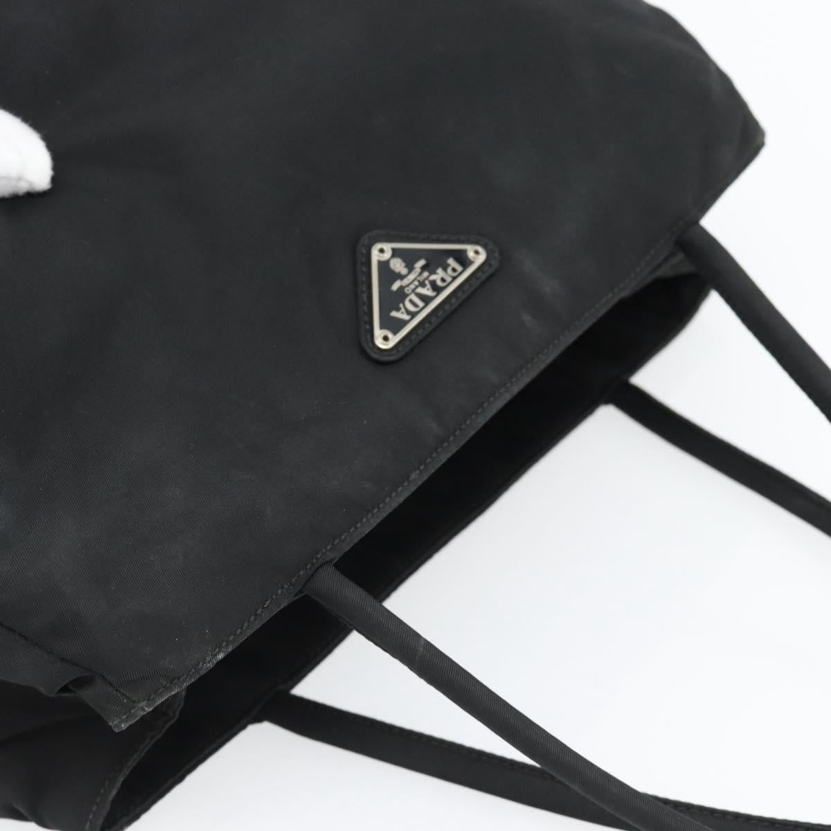 PRADA Tote Bag Nylon Black Silver Auth 148281