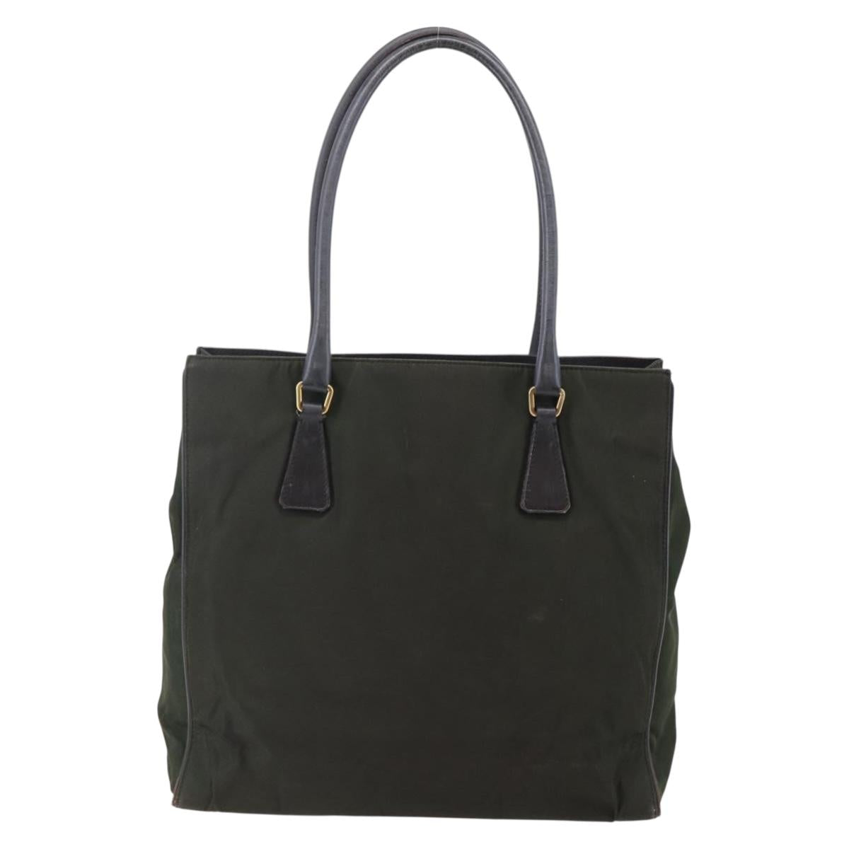 PRADA Tote Bag Nylon Khaki Gold Auth 148282