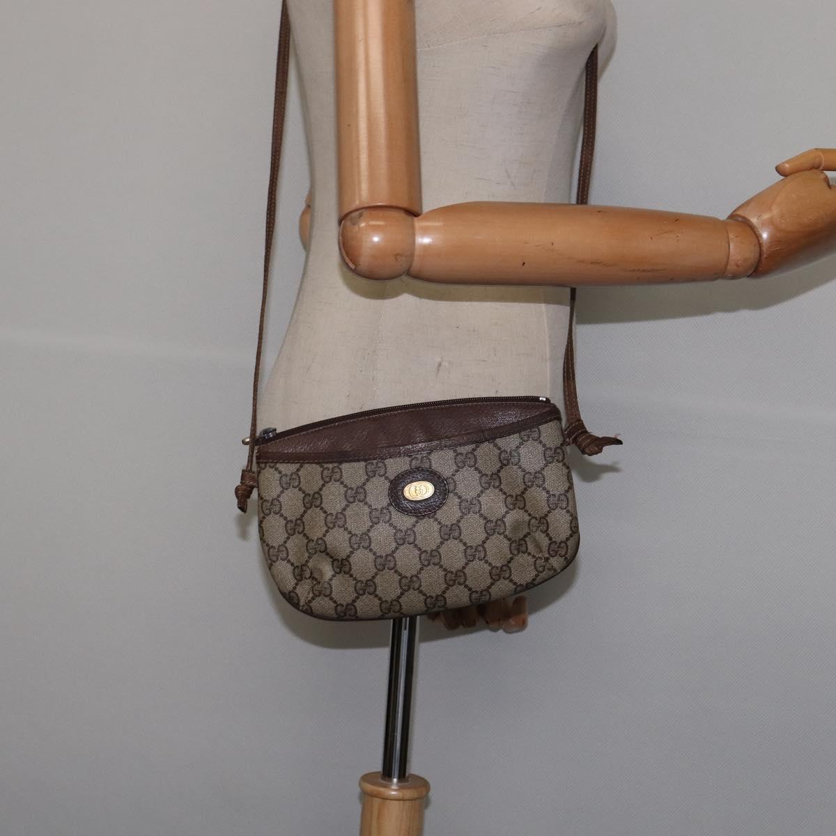 GUCCI GG Supreme Shoulder Bag PVC Beige Gold Auth 148286