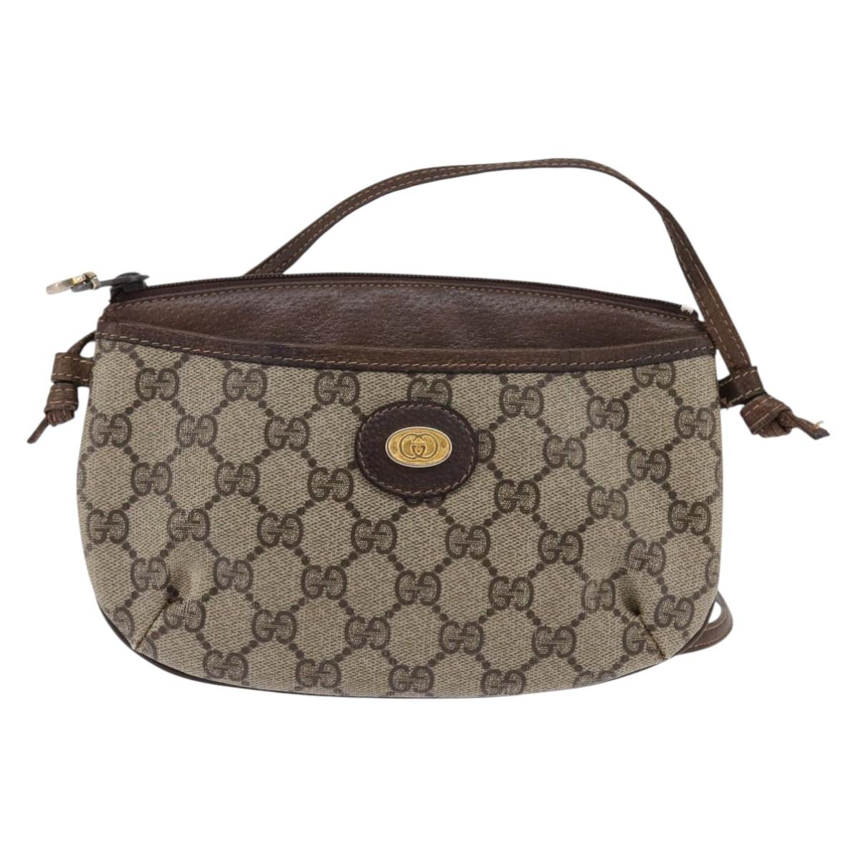 GUCCI GG Supreme Shoulder Bag PVC Beige Gold Auth 148286