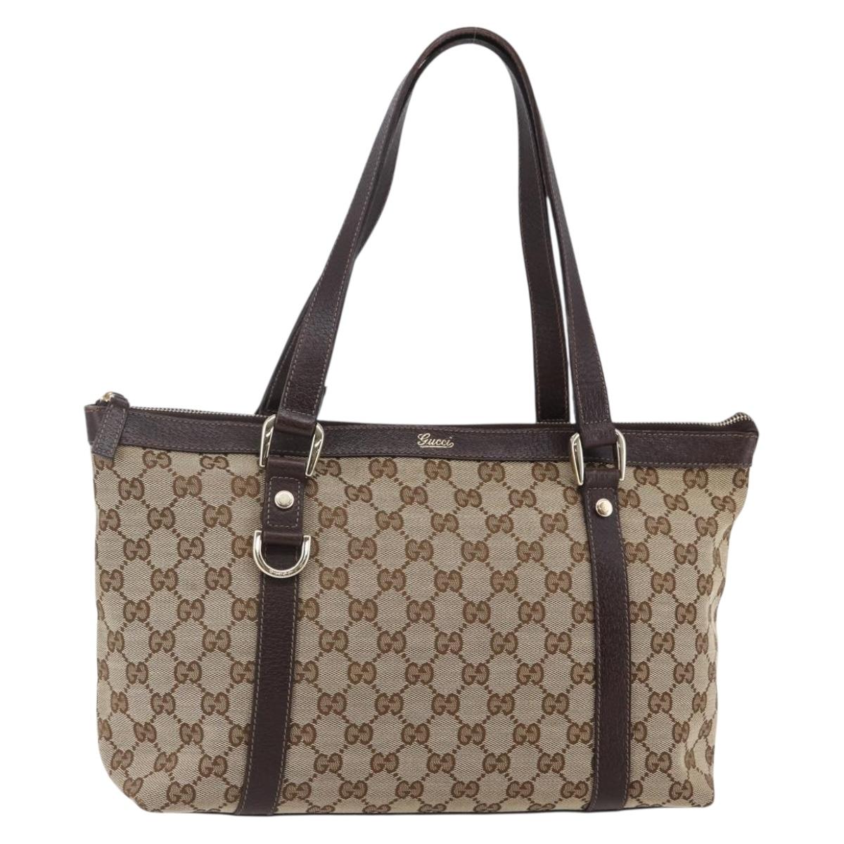 GUCCI GG Canvas Abbey Tote Bag Beige Gold 141470 Auth 148287