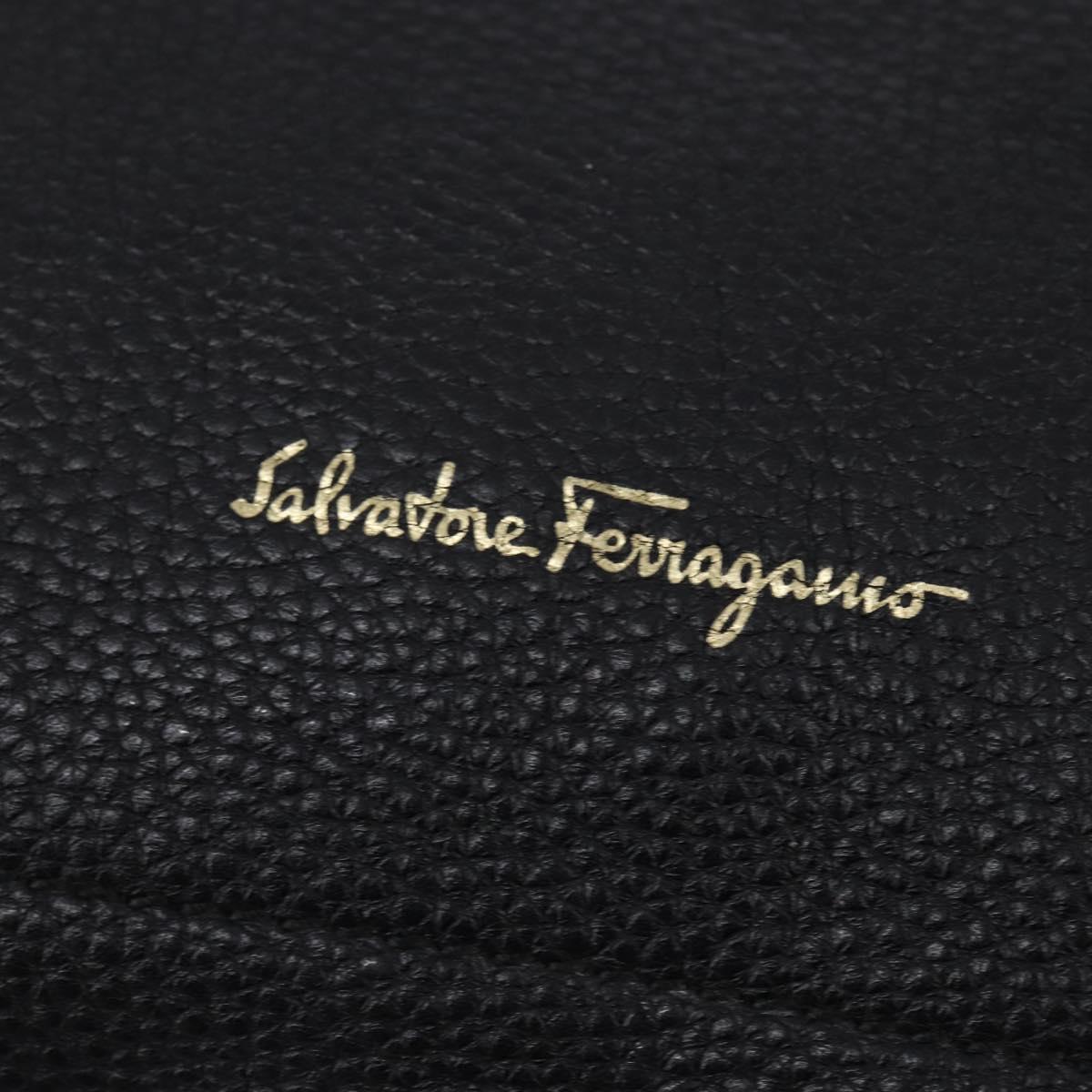 Salvatore Ferragamo Gancini Tote Bag Leather Black Gold Auth 148288