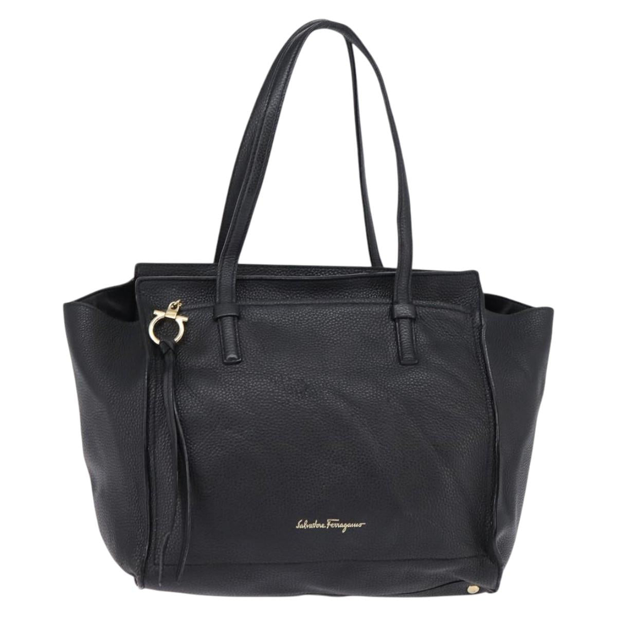 Salvatore Ferragamo Gancini Tote Bag Leather Black Gold Auth 148288