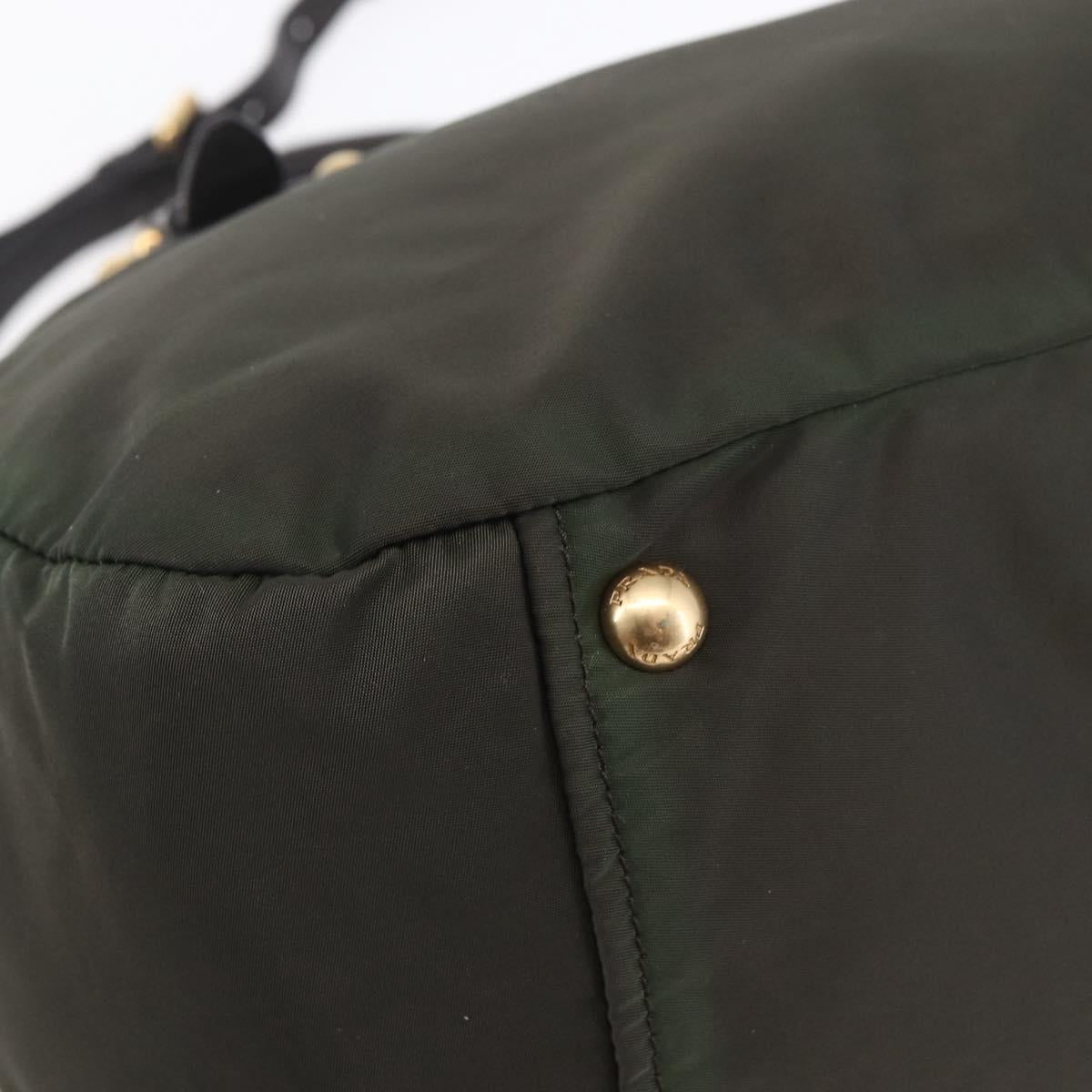 PRADA Hand Bag Nylon 2way Khaki Gold Auth 148290