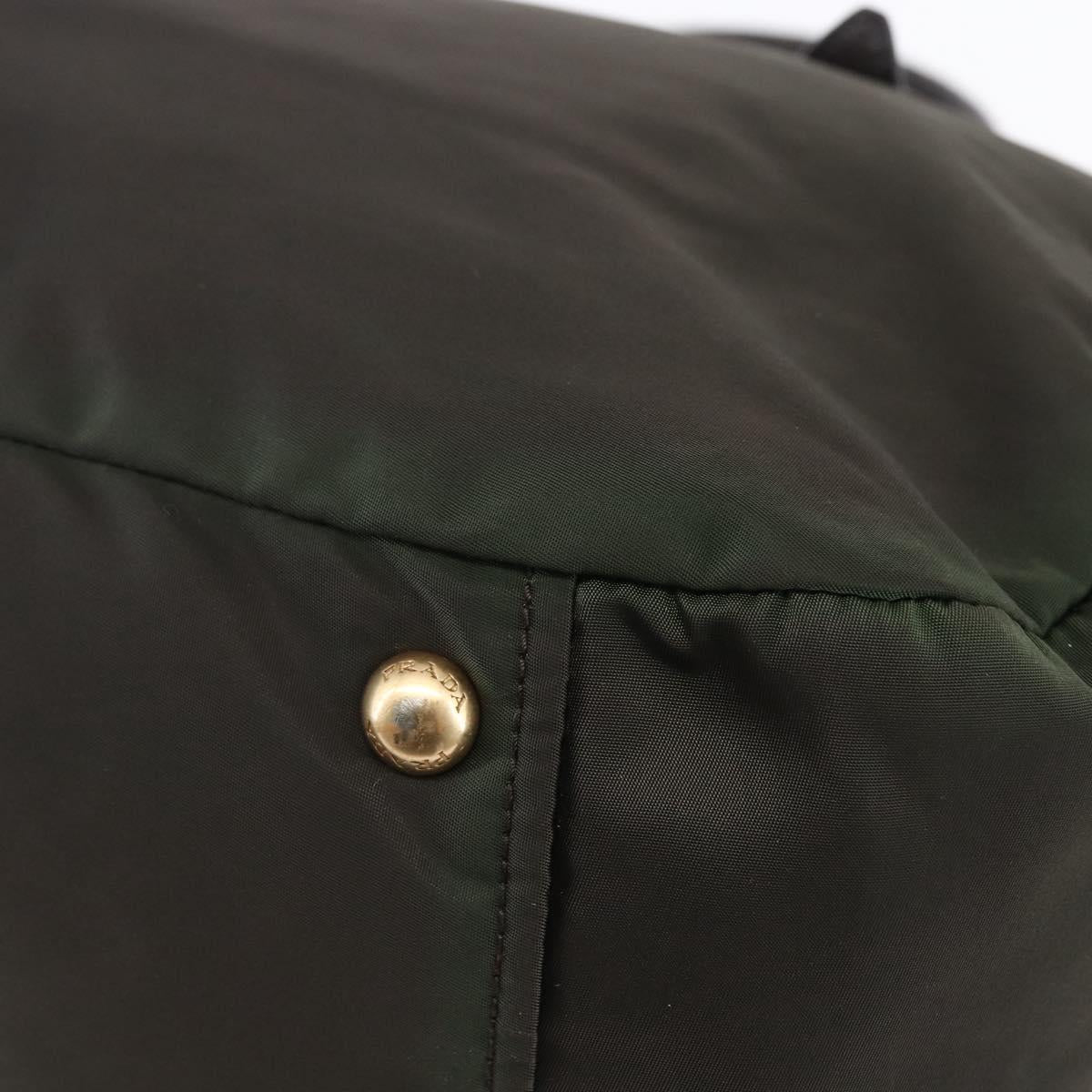 PRADA Hand Bag Nylon 2way Khaki Gold Auth 148290