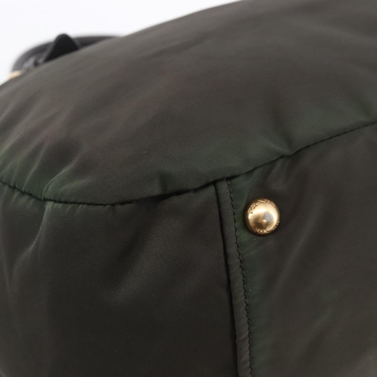 PRADA Hand Bag Nylon 2way Khaki Gold Auth 148290