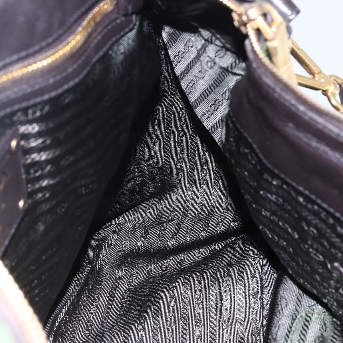 PRADA Hand Bag Nylon 2way Khaki Gold Auth 148290