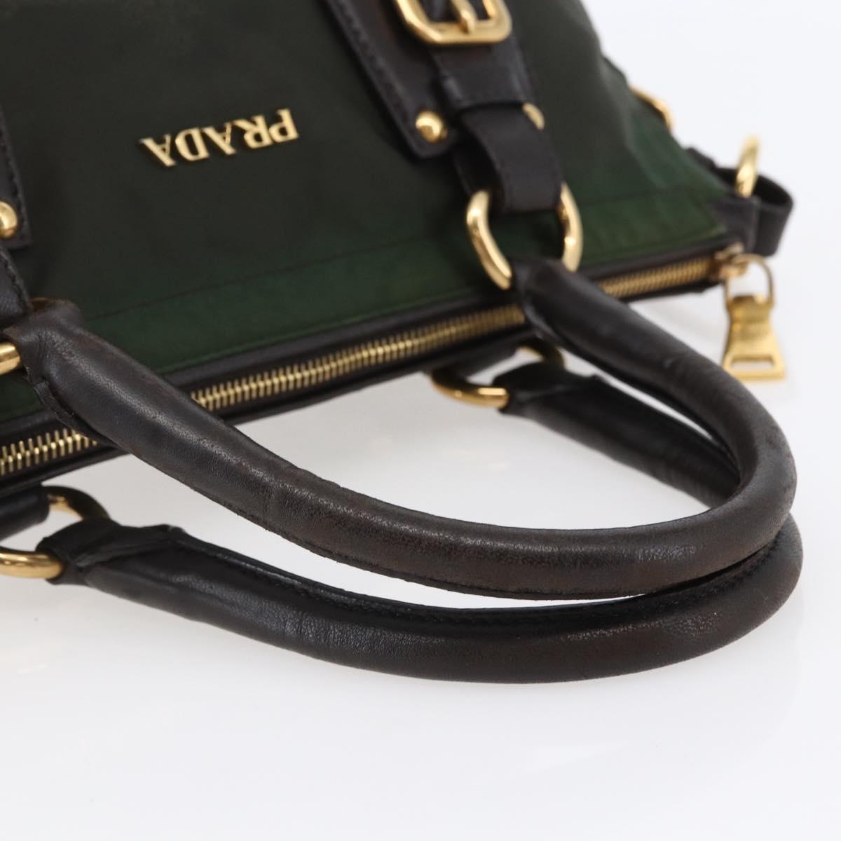 PRADA Hand Bag Nylon 2way Khaki Gold Auth 148290