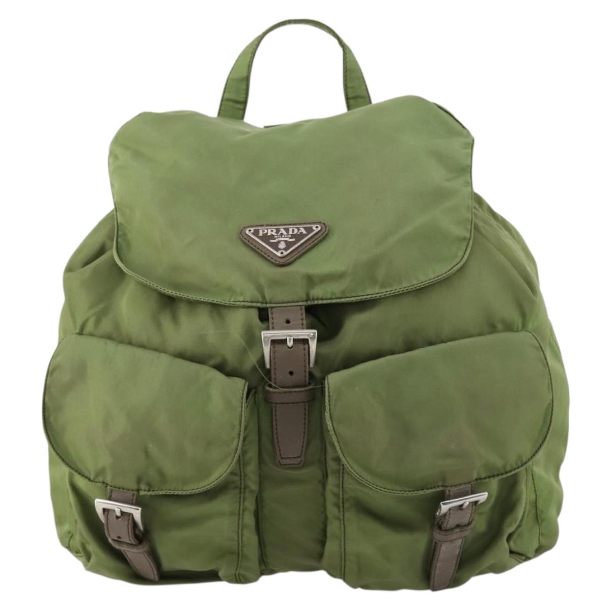 PRADA Backpack Nylon Khaki Silver Auth 148291