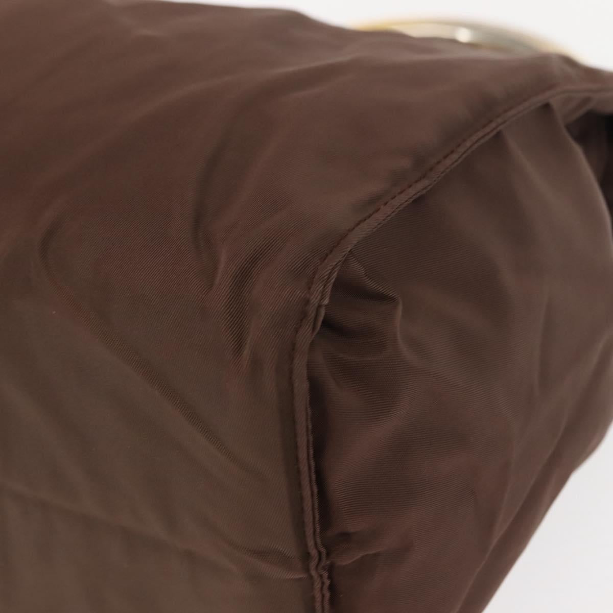 PRADA Hand Bag Nylon Brown Gold Auth 148292