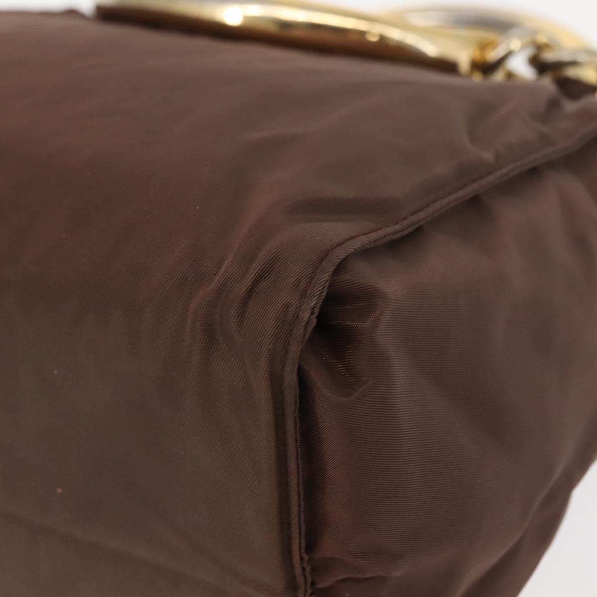 PRADA Hand Bag Nylon Brown Gold Auth 148292