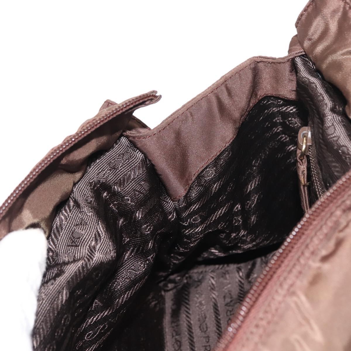 PRADA Hand Bag Nylon Brown Gold Auth 148292
