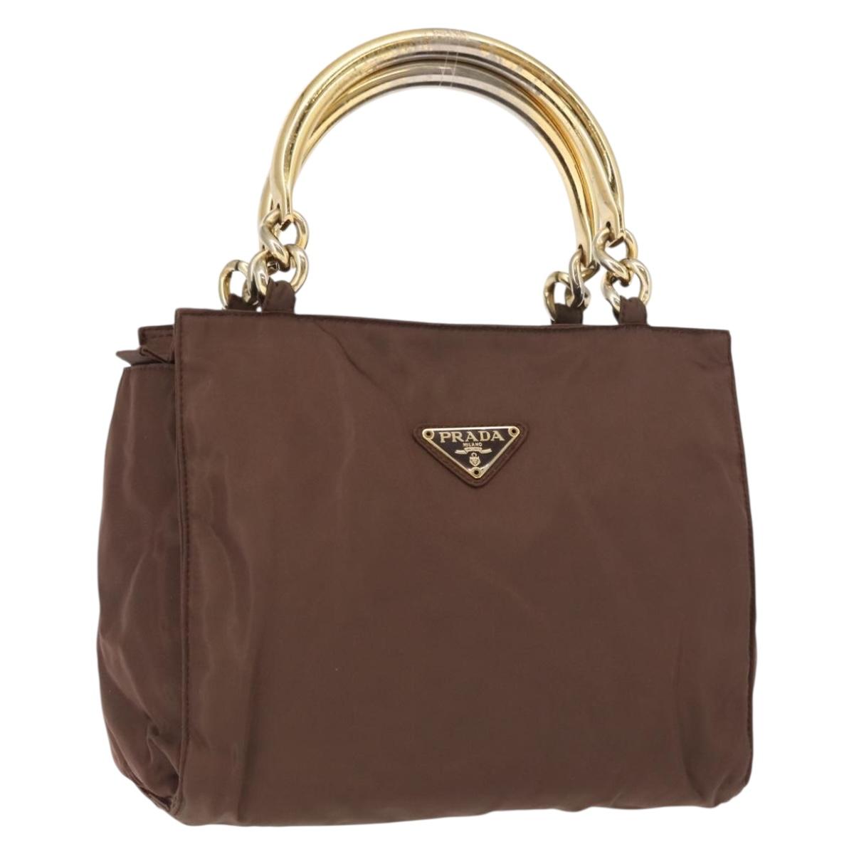 PRADA Hand Bag Nylon Brown Gold Auth 148292