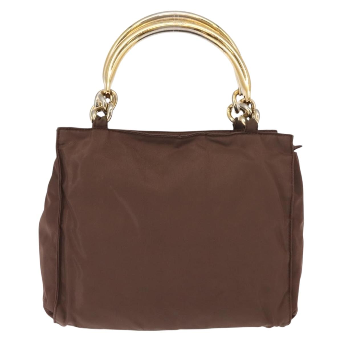 PRADA Hand Bag Nylon Brown Gold Auth 148292