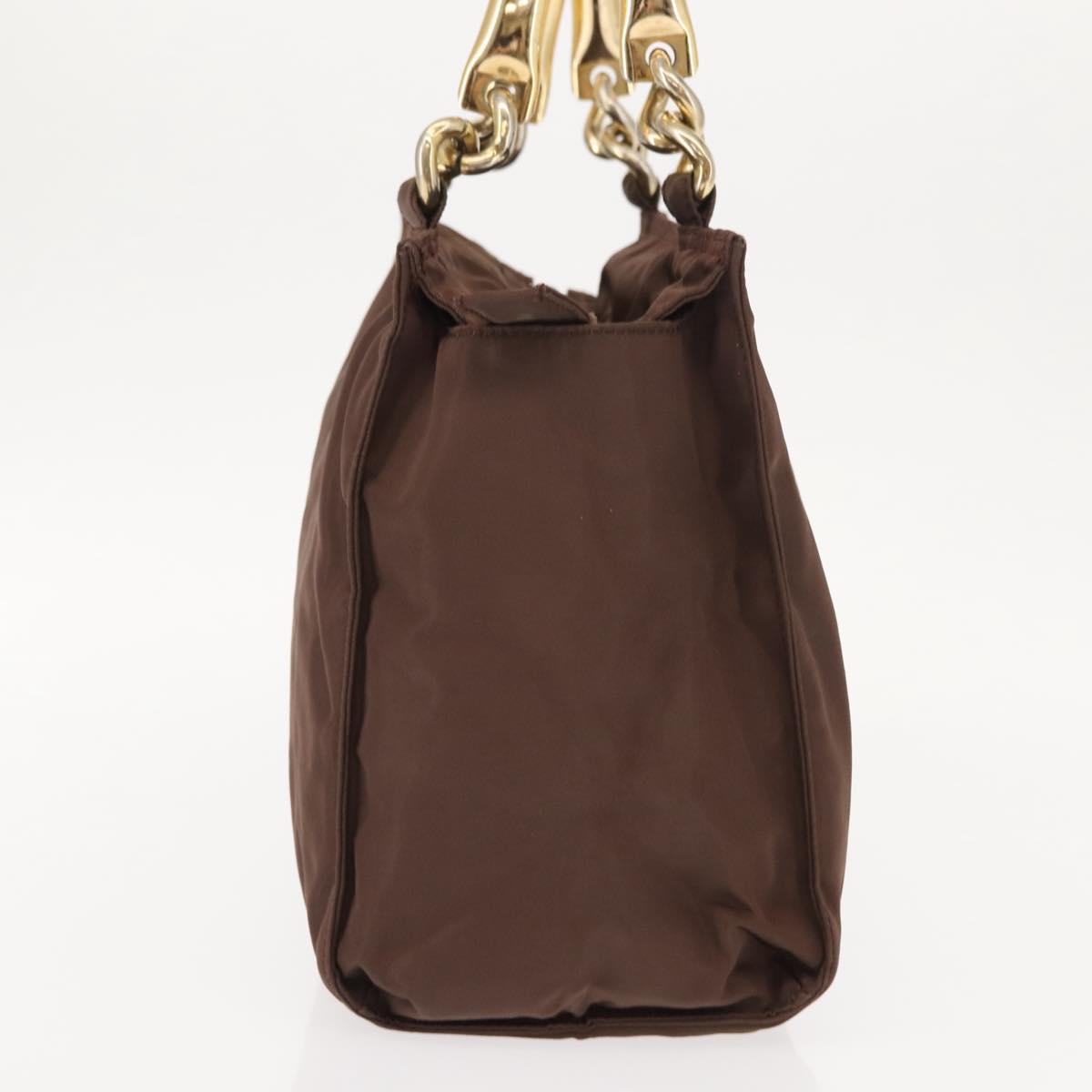 PRADA Hand Bag Nylon Brown Gold Auth 148292