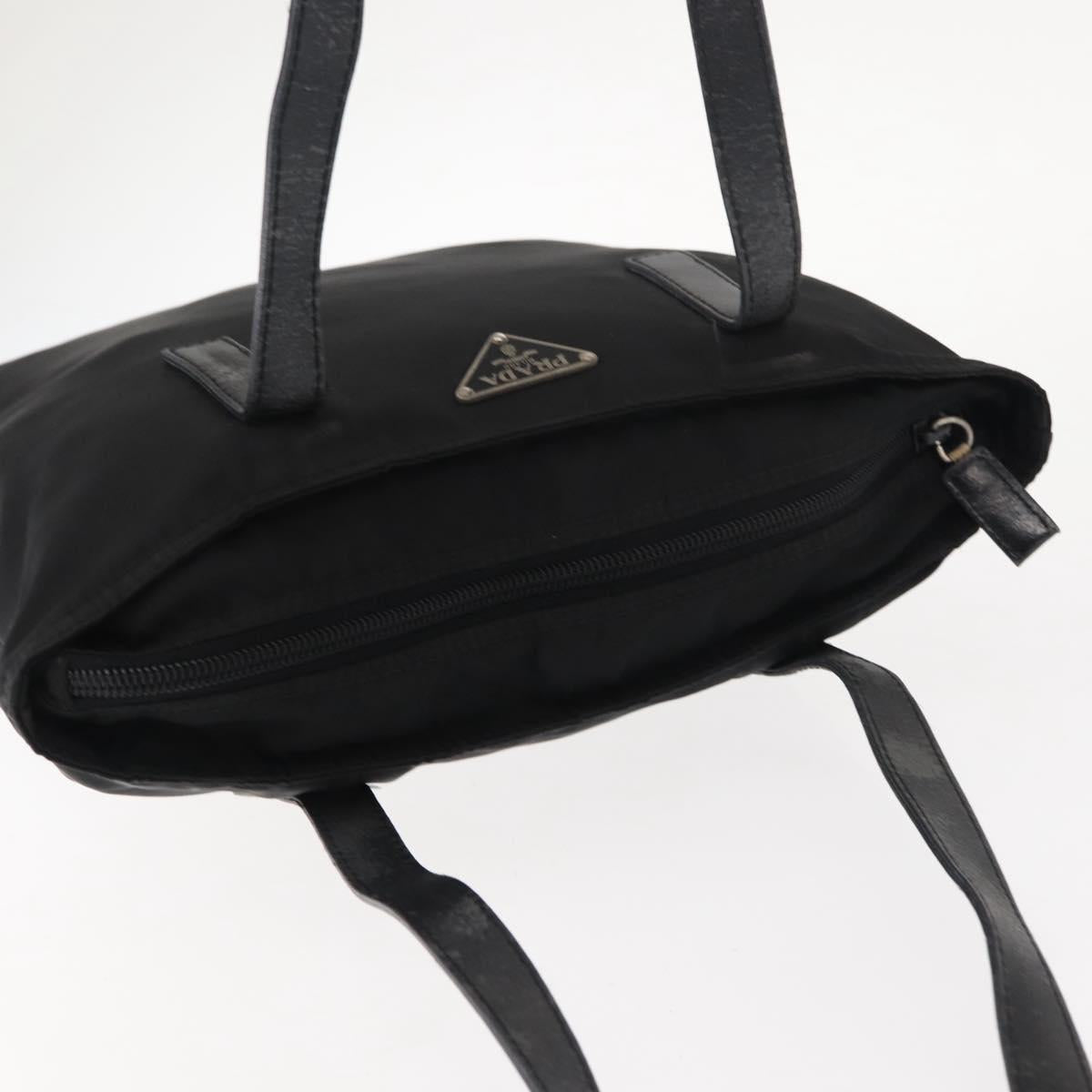 PRADA Tote Bag Nylon Black Silver Auth 148293