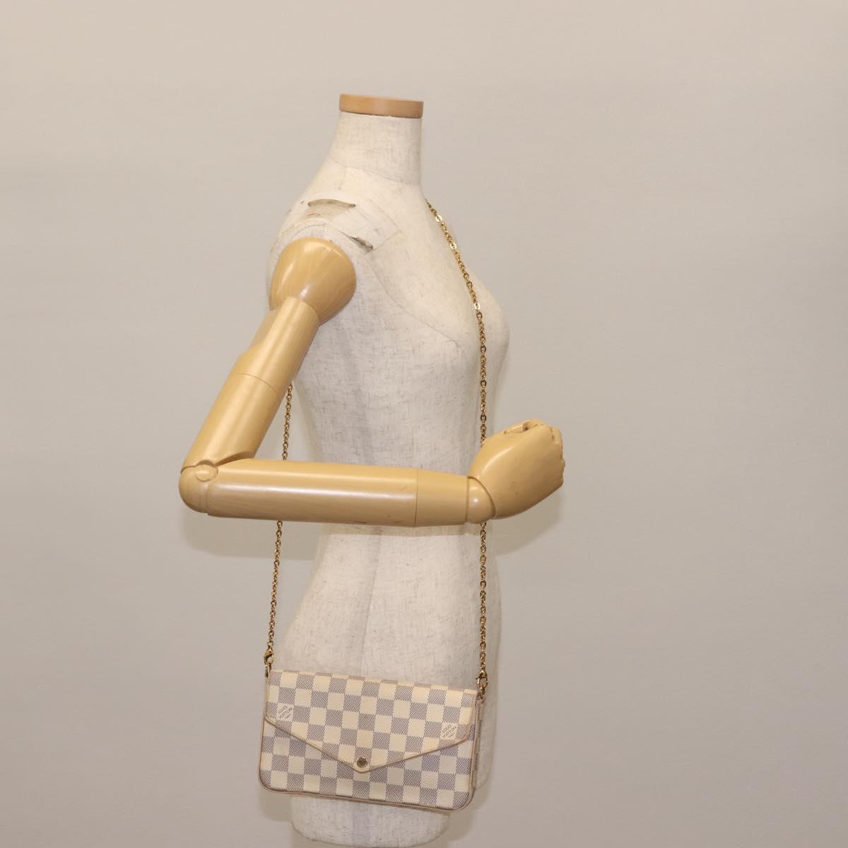 LOUIS VUITTON Damier Azur Pochette Felicie Chain Wallet N63106 LV Auth 148308