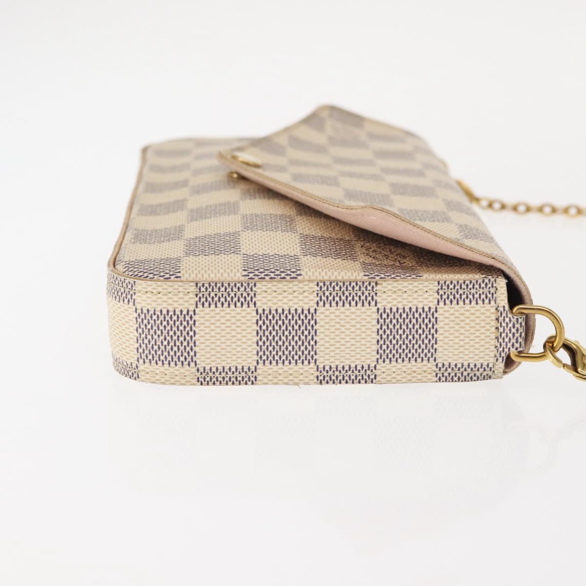 LOUIS VUITTON Damier Azur Pochette Felicie Chain Wallet N63106 LV Auth 148308