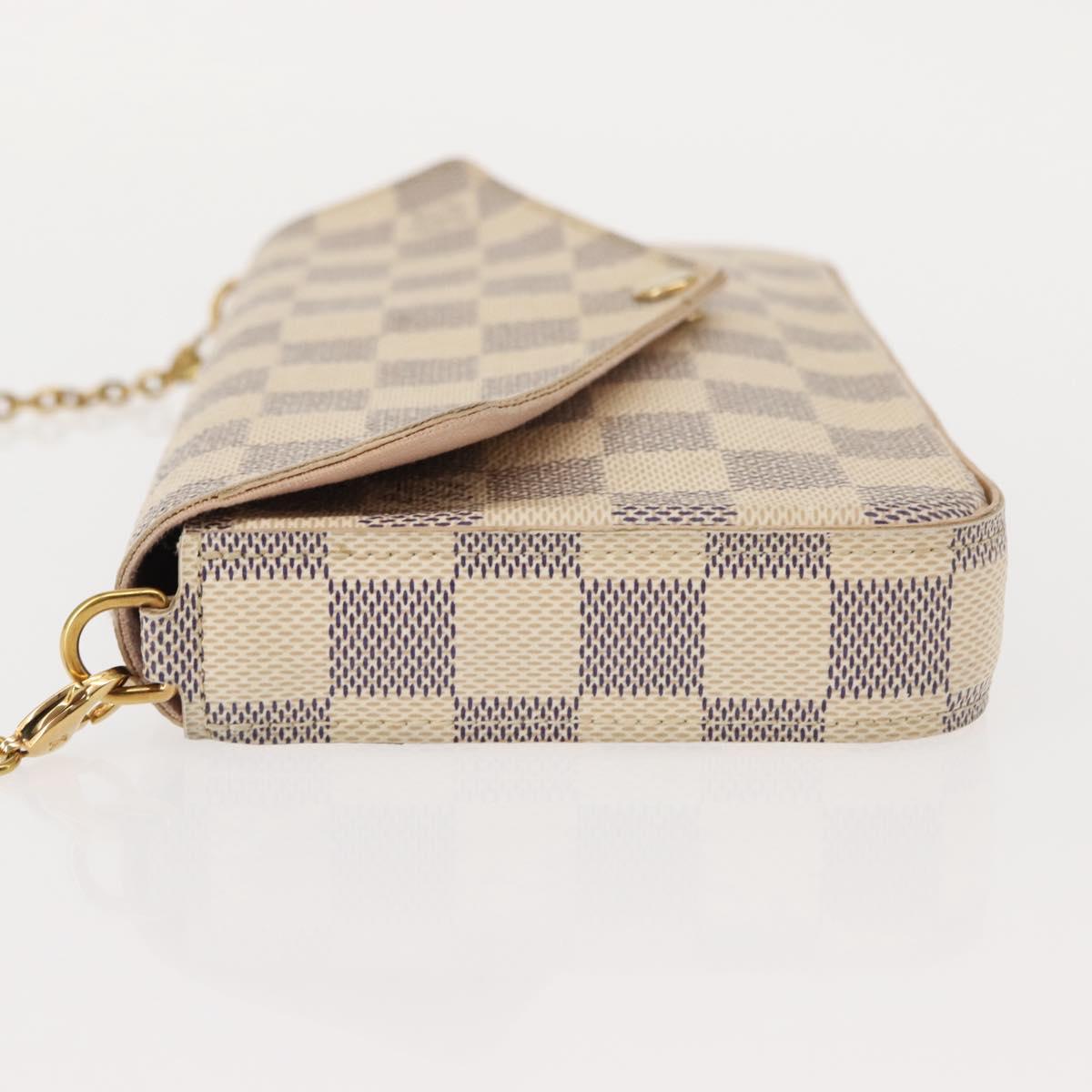 LOUIS VUITTON Damier Azur Pochette Felicie Chain Wallet N63106 LV Auth 148308