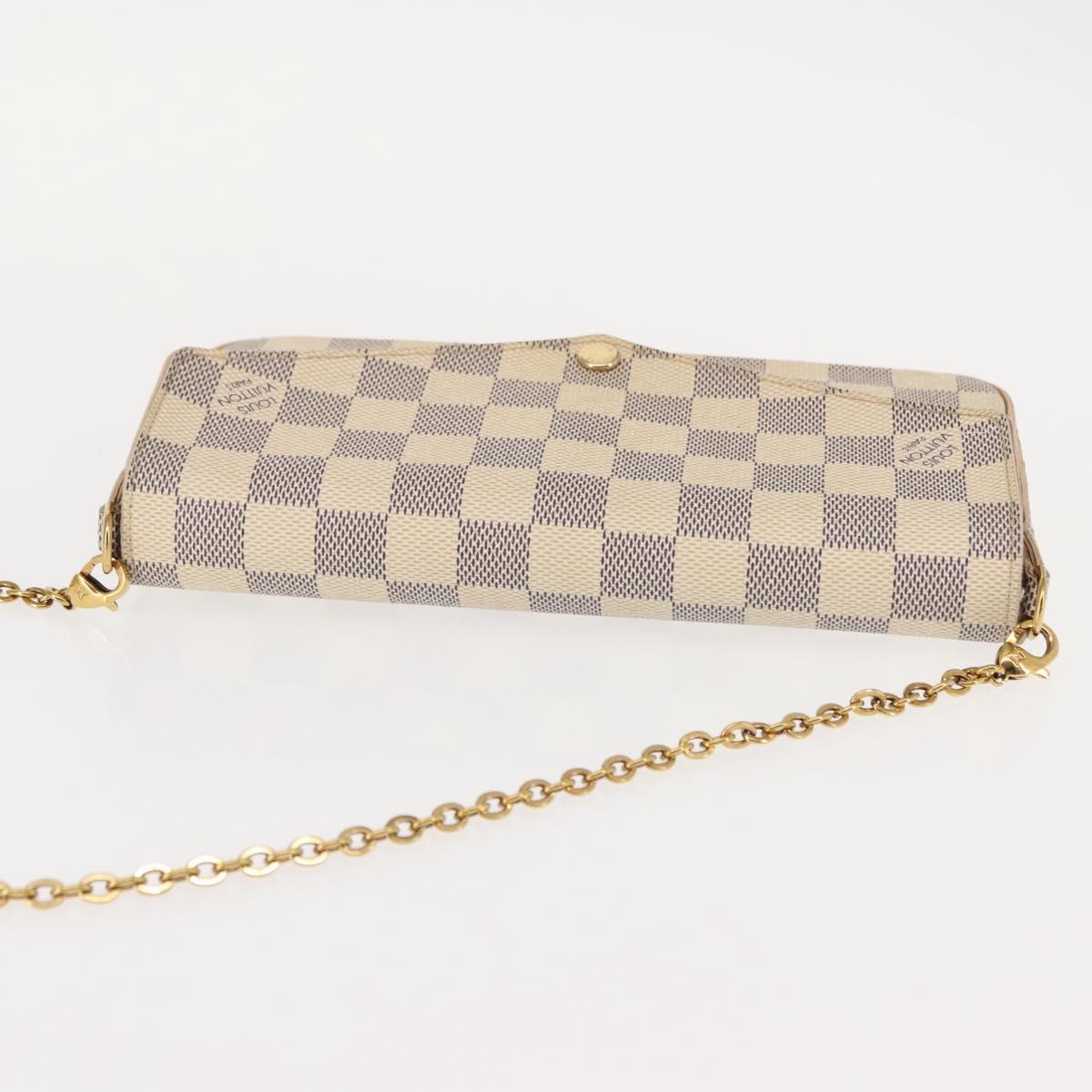 LOUIS VUITTON Damier Azur Pochette Felicie Chain Wallet N63106 LV Auth 148308