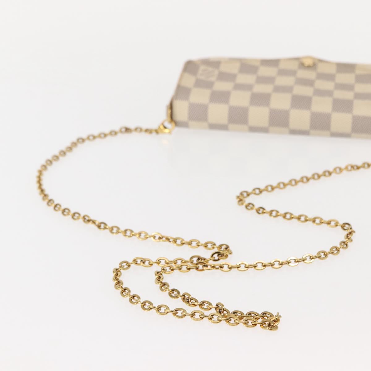 LOUIS VUITTON Damier Azur Pochette Felicie Chain Wallet N63106 LV Auth 148308