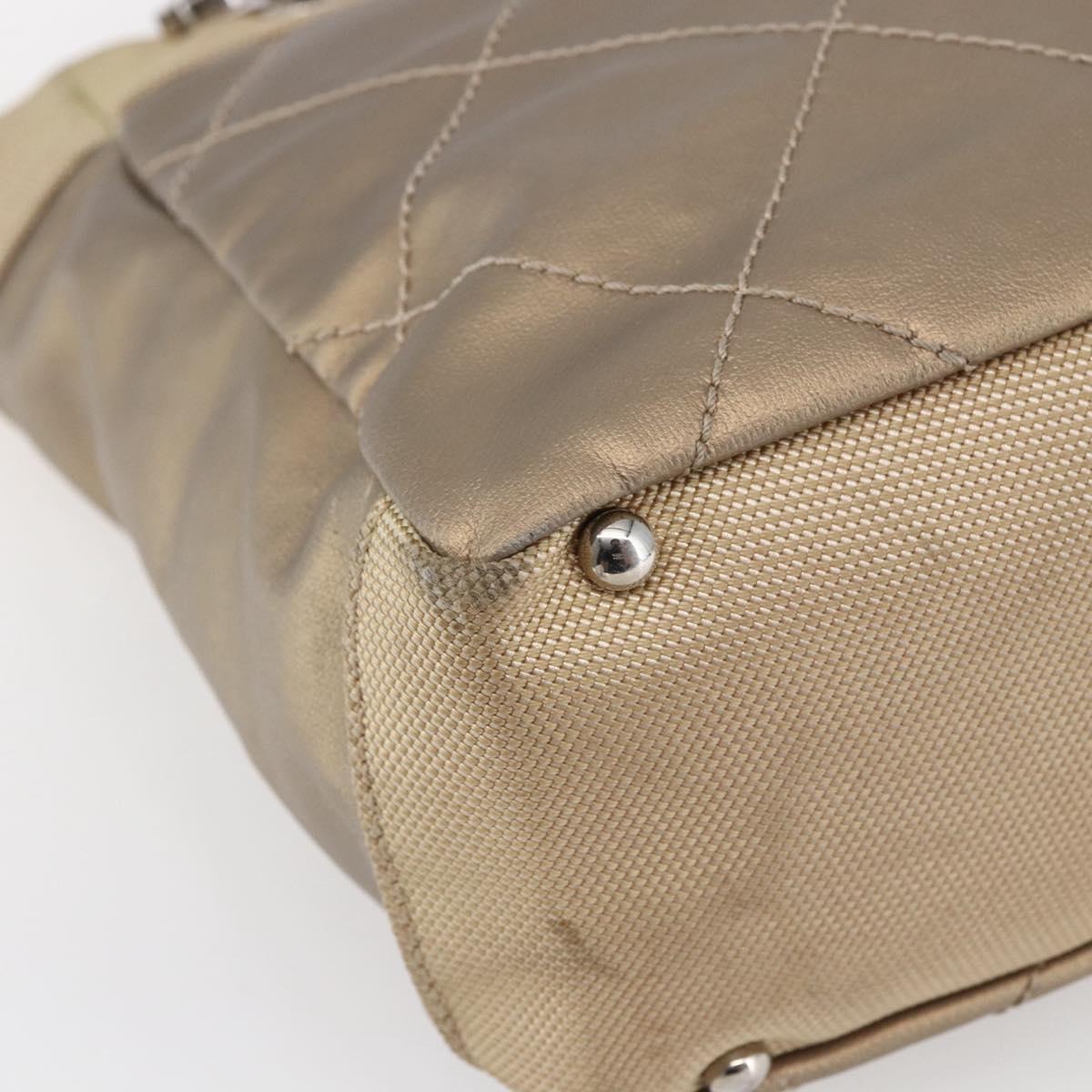 CHANEL Paris Biarritz PM Tote Bag Coated Canvas Gold CC Auth 148314