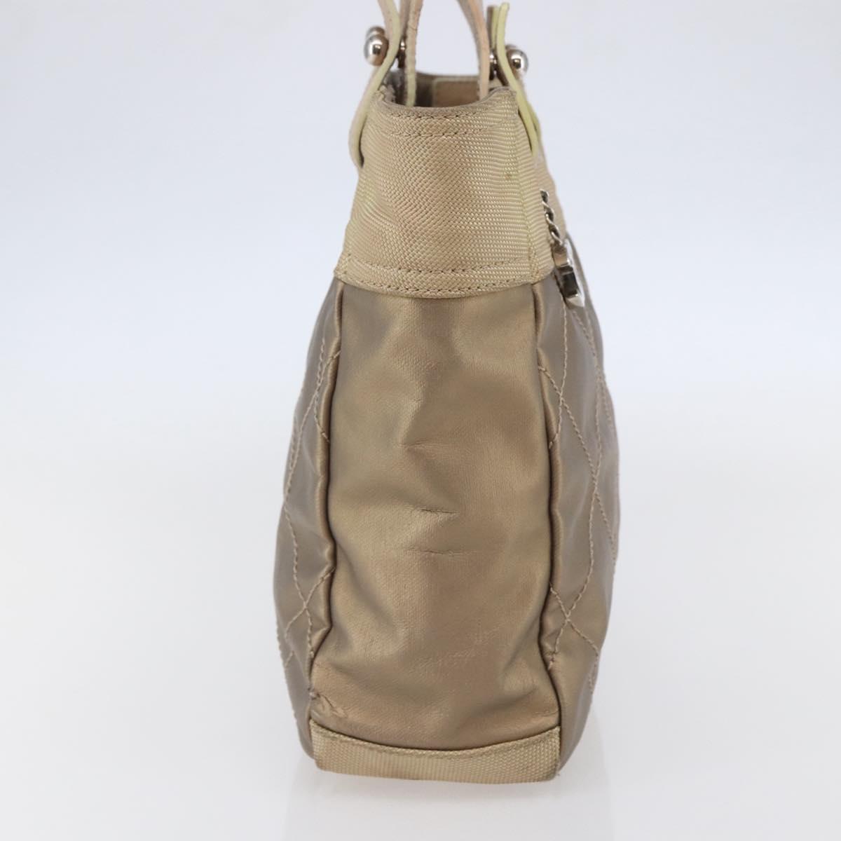 CHANEL Paris Biarritz PM Tote Bag Coated Canvas Gold CC Auth 148314