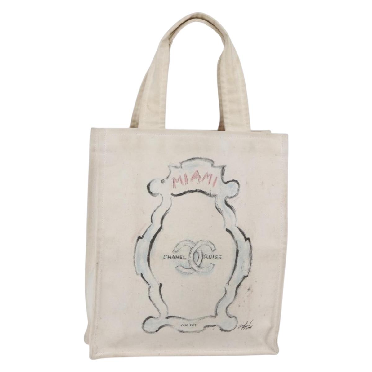 CHANEL Cruise line Miami Tote Bag Canvas Beige CC Auth 148315