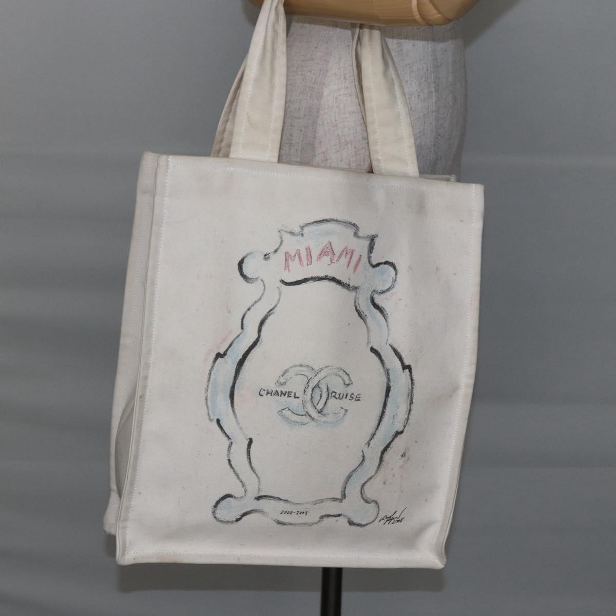 CHANEL Cruise line Miami Tote Bag Canvas Beige CC Auth 148315