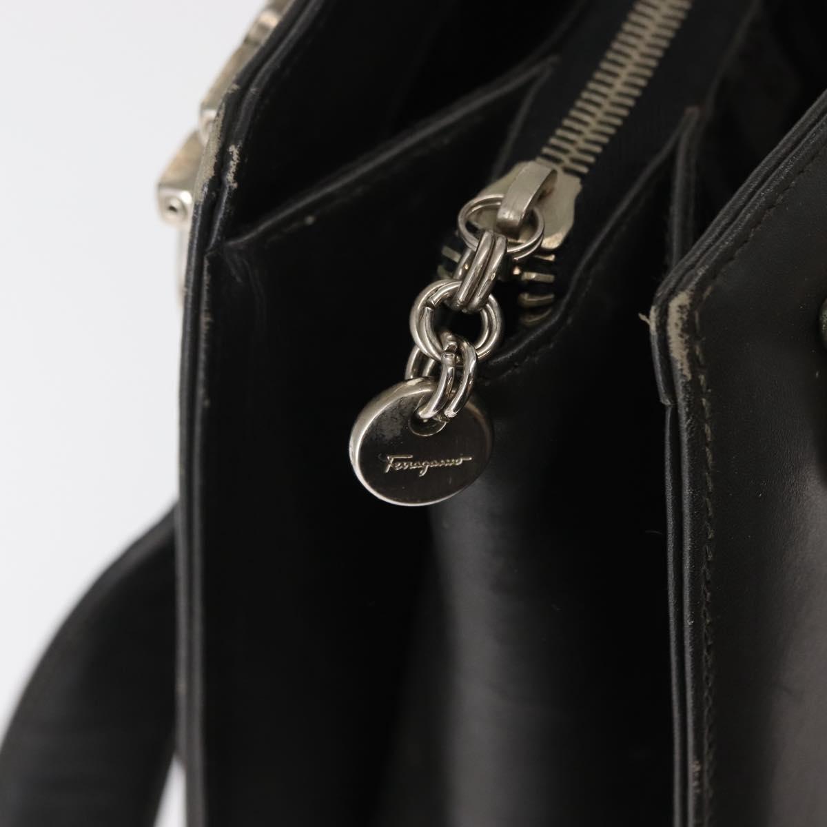 Salvatore Ferragamo Gancini Tote Bag Leather Gray Silver Auth 148318