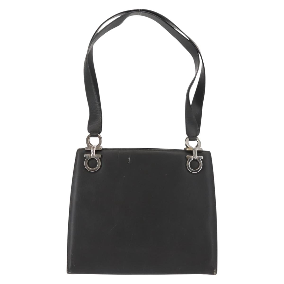 Salvatore Ferragamo Gancini Tote Bag Leather Gray Silver Auth 148318