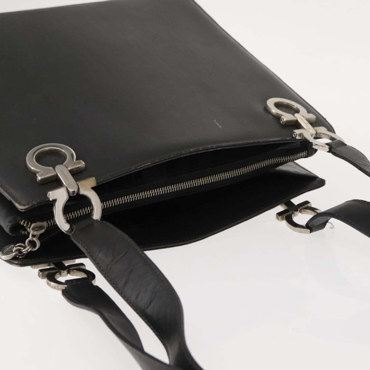 Salvatore Ferragamo Gancini Tote Bag Leather Gray Silver Auth 148318