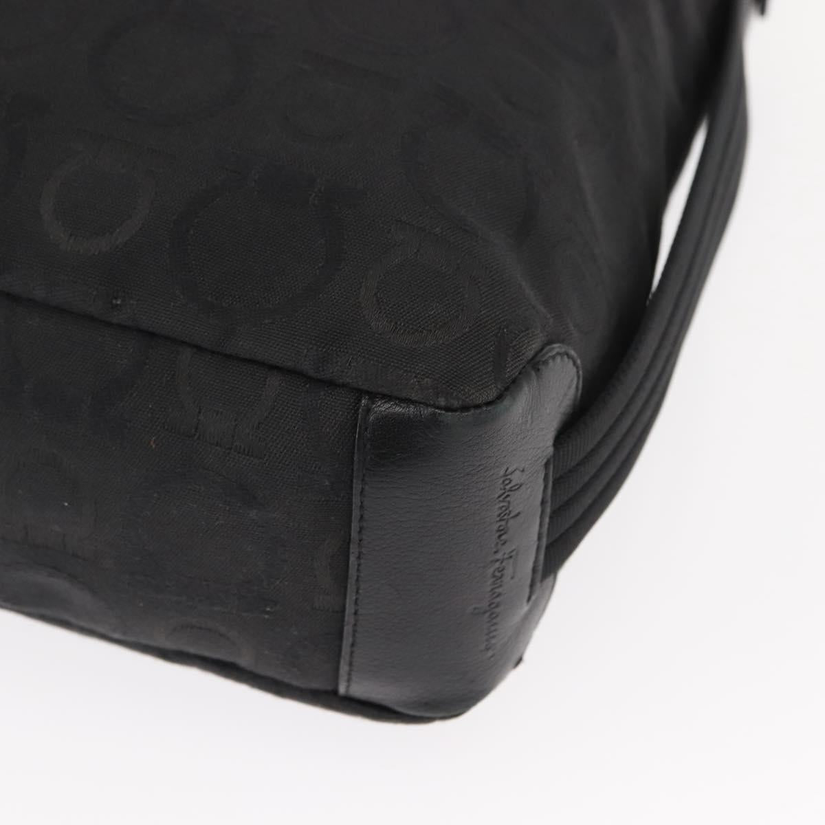 Salvatore Ferragamo Gancini Shoulder Bag Canvas Black Silver Auth 148320