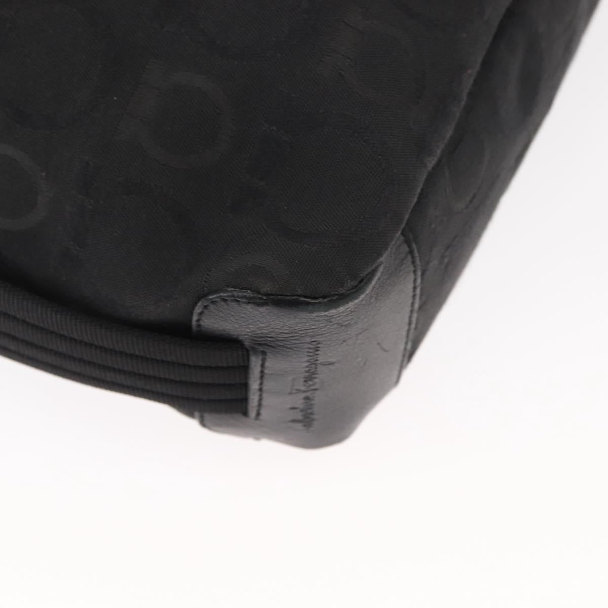 Salvatore Ferragamo Gancini Shoulder Bag Canvas Black Silver Auth 148320