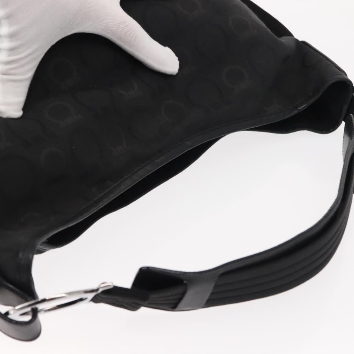 Salvatore Ferragamo Gancini Shoulder Bag Canvas Black Silver Auth 148320