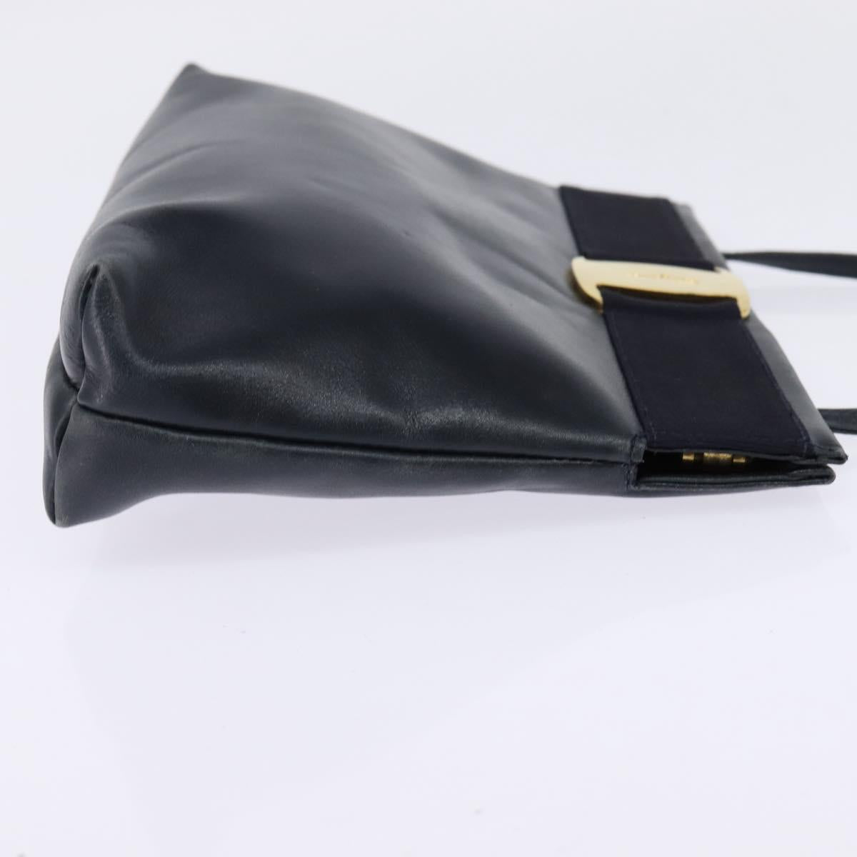 Salvatore Ferragamo Vala Shoulder Bag Leather Navy Gold Auth 148321