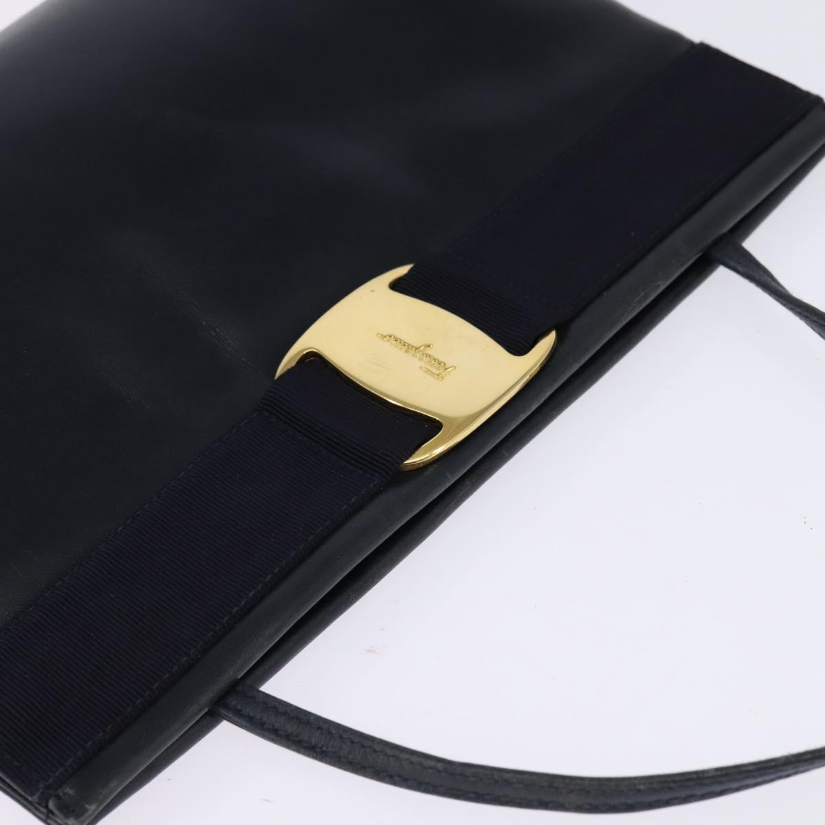Salvatore Ferragamo Vala Shoulder Bag Leather Navy Gold Auth 148321