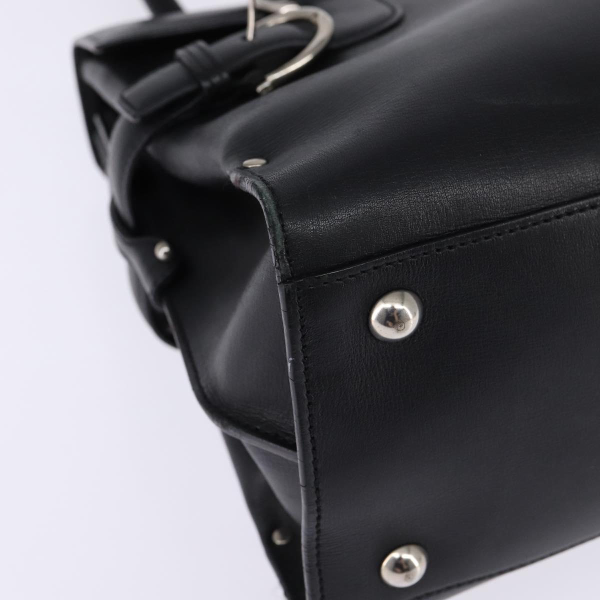 Salvatore Ferragamo Gancini Hand Bag Leather Black Silver Auth 148322